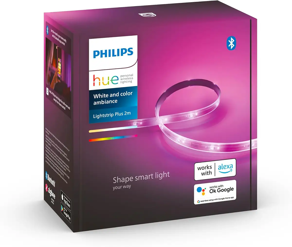 Tira de Led inteligente Philips Hue de 2 metros mostrando colores vivos