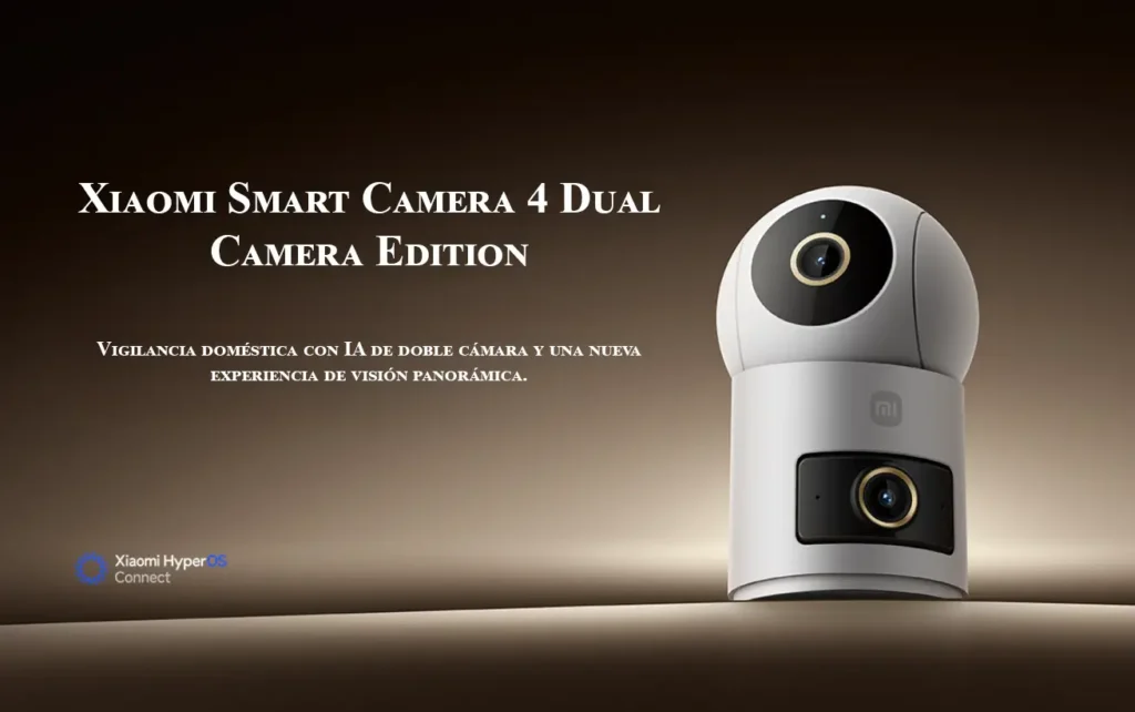 Xiaomi Smart Camera 4 Dual Camera Edition, cámara de vigilancia interior con cabezal PTZ 360°, lente fija, calidad 3K y conectividad Xiaomi HyperOS.