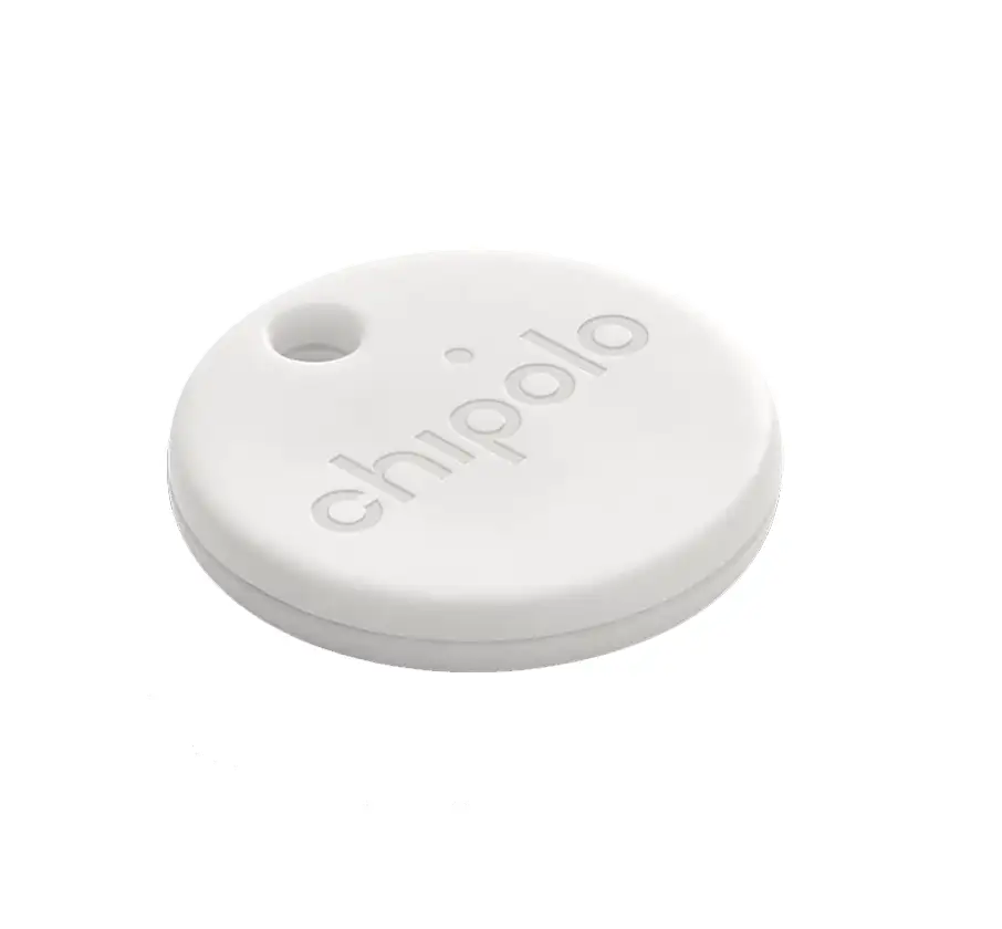 Localizador Bluetooth Chipolo One Point blanco sobre fondo oscuro