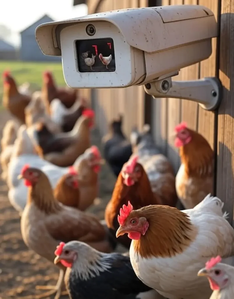 Home Assistant 2025.8 Ilustración del nuevo servicio AI Task de Home Assistant, mostrando una cámara con inteligencia artificial que analiza y cuenta pollos en un gallinero. Un ejemplo práctico de visión por computador aplicada a la domótica.