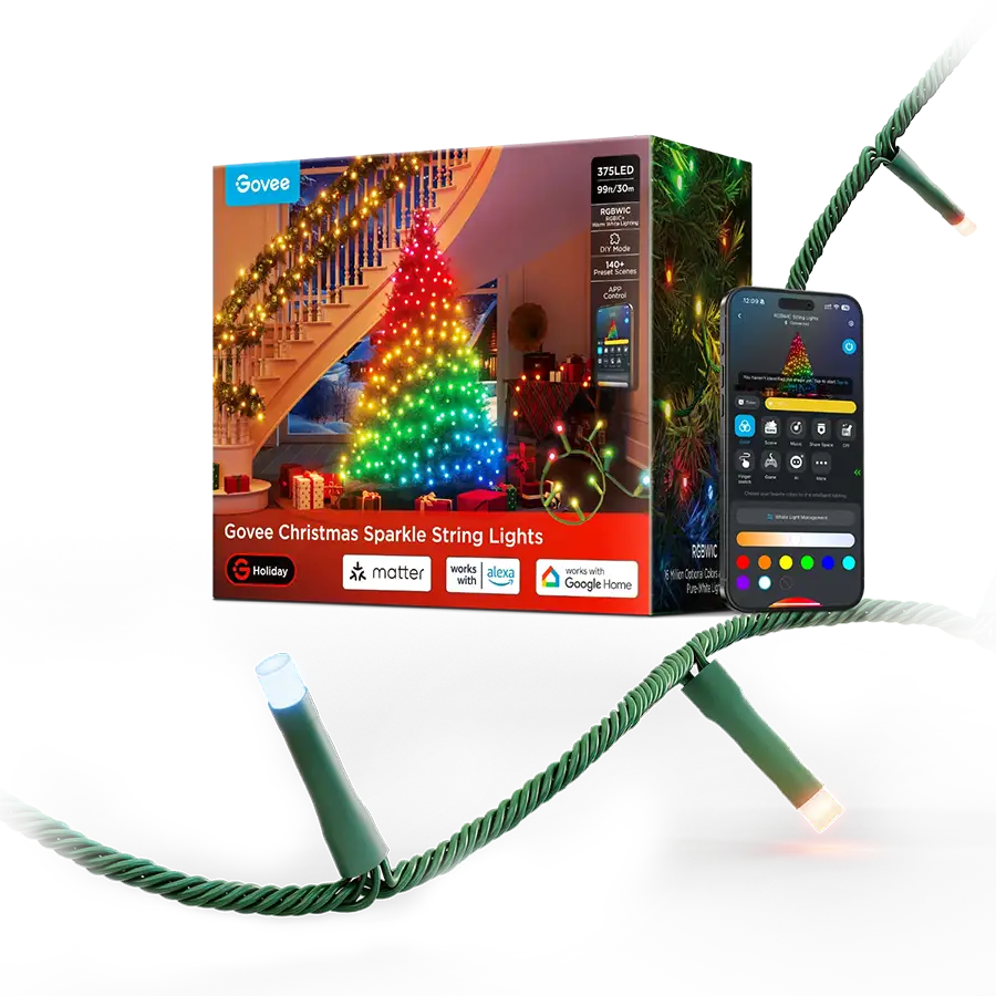 Govee Christmas Sparkle String Lights RGBWIC con Matter (Wi-Fi) y efecto estrellado para interior