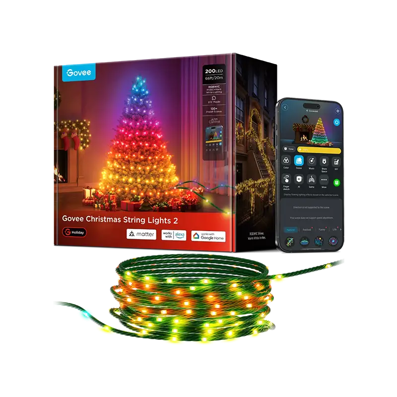 Govee Christmas String Lights 2 RGBWIC con Matter (Wi-Fi) para árbol de Navidad