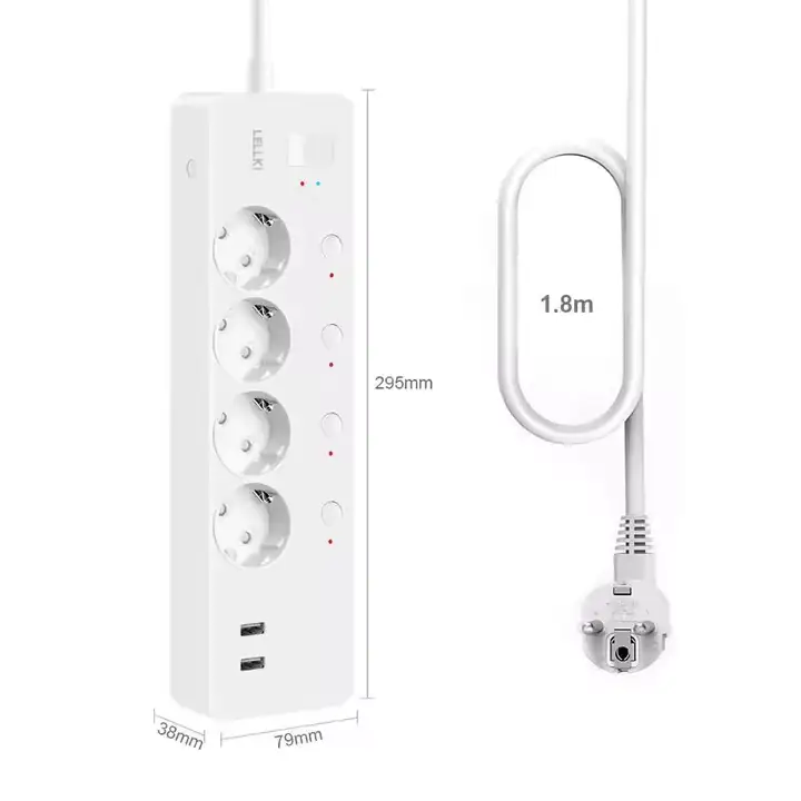 Regleta inteligente Lellki WP33 (Zigbee 3.0) con 4 tomas EU y 2 USB, 16A/4000W