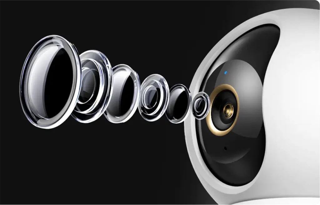 Diagrama de la lente 6P de la Xiaomi Smart Camera C701, mostrando los elementos ópticos internos que garantizan una calidad de imagen 4K nítida y una gran apertura f/1.6 para un rendimiento superior con poca luz.