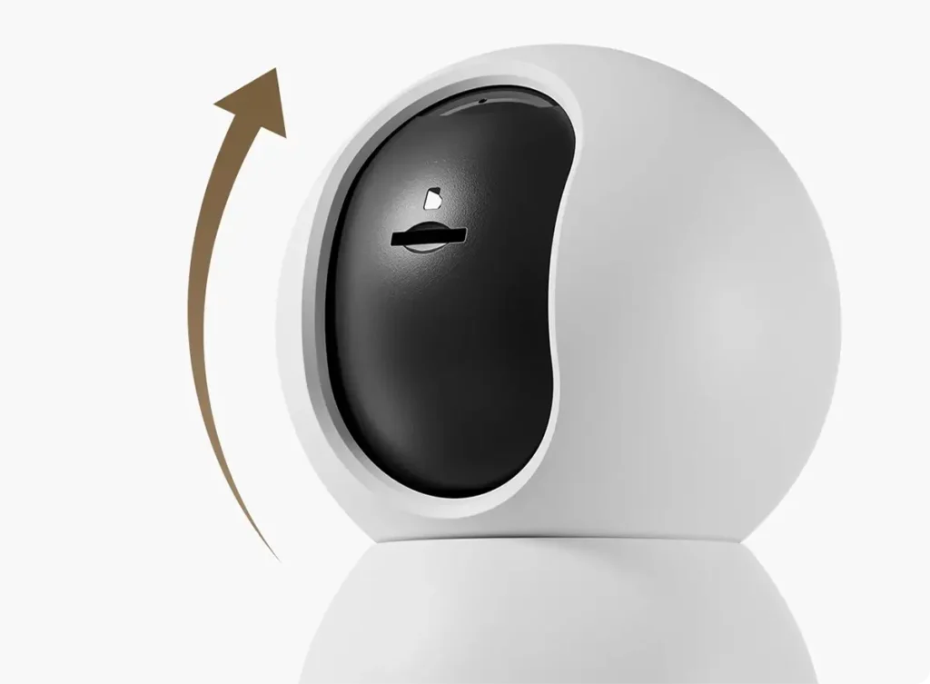 Ilustración del obturador de privacidad físico de la Xiaomi Smart Camera C701. La cubierta se eleva para ocultar la lente, garantizando la privacidad del usuario y ofreciendo un control total sobre la vigilancia del hogar.