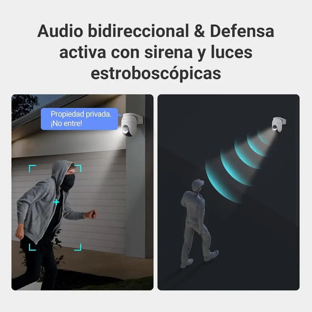 Defensa activa de la cámara Ezviz CB8 Lite 4G con audio bidireccional, sirena y luces estroboscópicas para ahuyentar intrusos