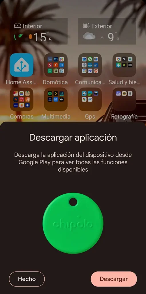 Find Hub en Android mostrando la opción de descargar la app de Chipolo tras vincular el Chipolo Pop