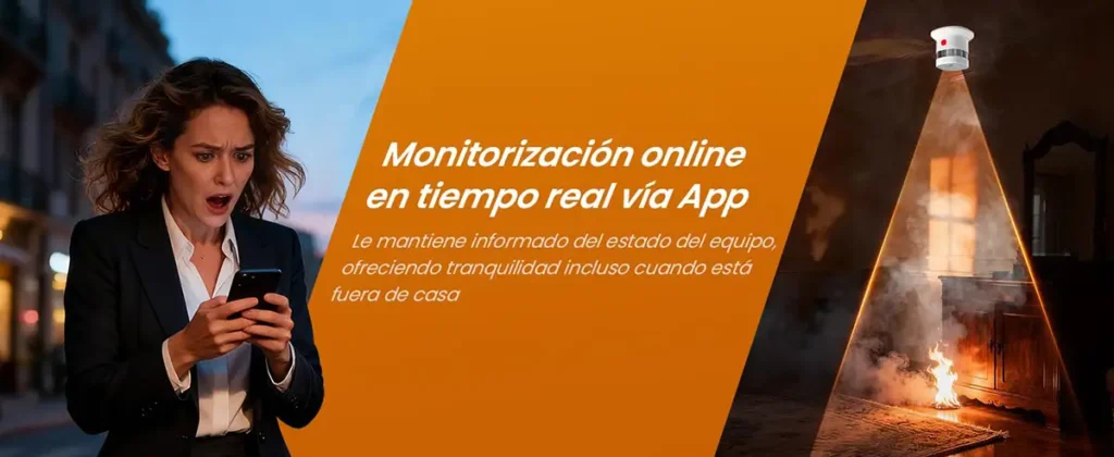 Imagen promocional del Heiman HS1SA-M mostrando notificaciones en tiempo real en el móvil mediante app
