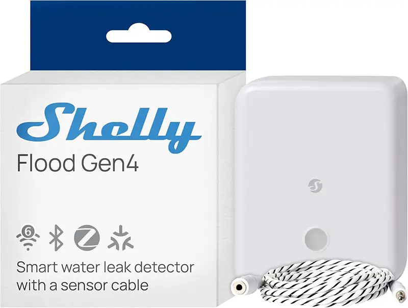 Sensor de inundación Shelly Flood Gen4 con detección de fugas de agua