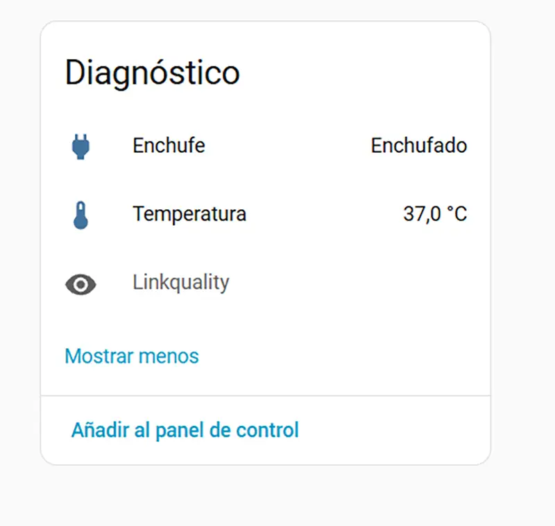 Diagnóstico del Aqara Smart Plug EU (SP-EUC01) en Home Assistant: estado enchufado y temperatura del dispositivo a 37,0 ºC