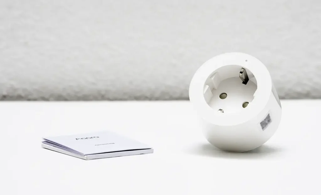 Contenido de la caja del Aqara Smart Plug EU (SP-EUC01): enchufe inteligente Zigbee 3.0 y manual de instrucciones