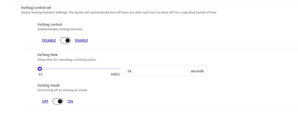 Configuración del Inching del SONOFF S60ZBTPF en Zigbee2MQTT con tiempo y modo.