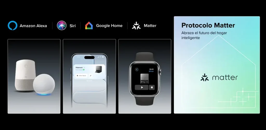 Compatibilidad del Roborock Saros 20 Sonic con Amazon Alexa, Siri, Google Home y Matter
