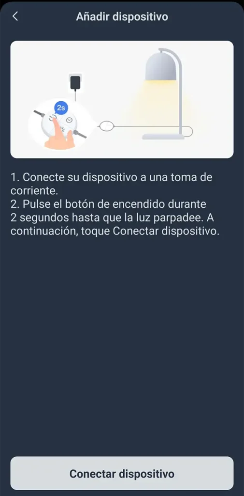 Pantalla de la app de SwitchBot para añadir el Candle Warmer Lamp, con instrucciones de emparejamiento manteniendo pulsado el botón de encendido durante 2 segundos