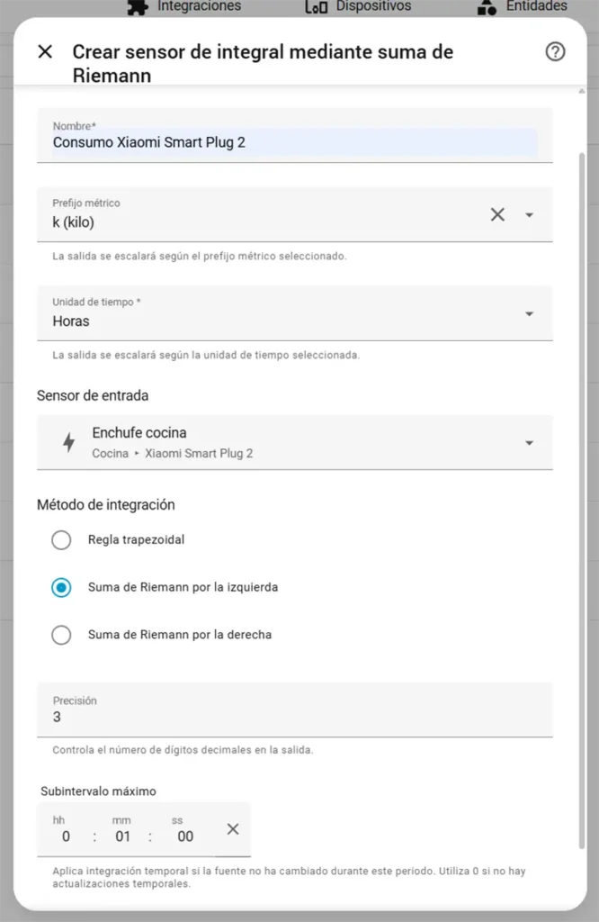 Pantalla principal del Xiaomi Smart Plug 2 en Xiaomi Home con estado encendido, consumo diario, consumo mensual y potencia actual