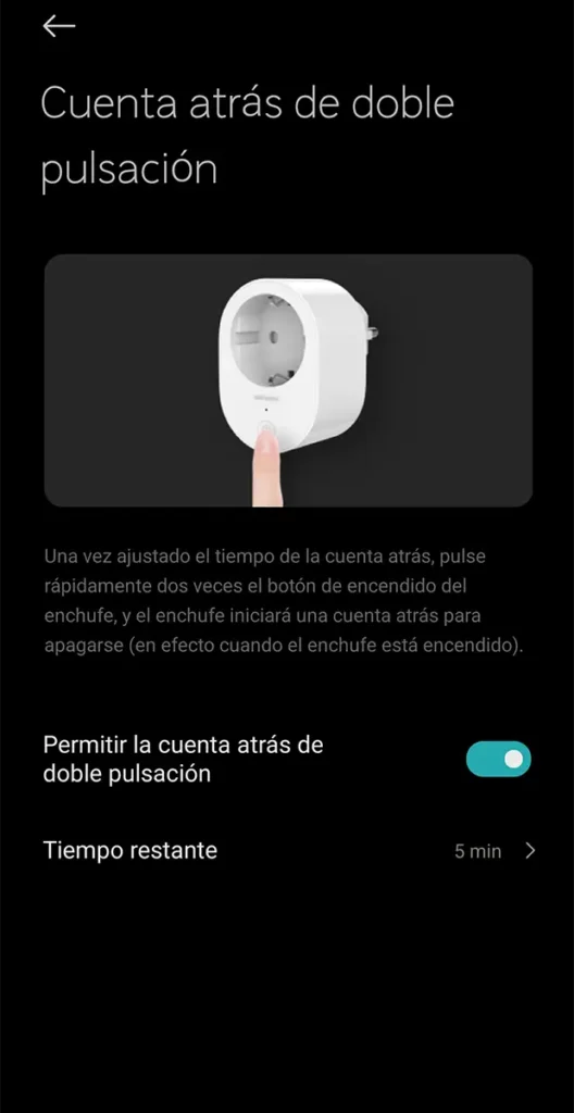 Ajuste de la cuenta atrás por doble pulsación en Xiaomi Home para el Xiaomi Smart Plug 2