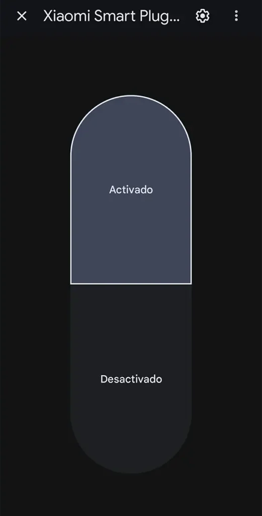 Control del Xiaomi Smart Plug 2 en Google Home con las opciones de activado y desactivado