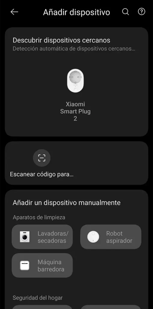 Pantalla de Xiaomi Home detectando automáticamente el Xiaomi Smart Plug 2 durante la instalación