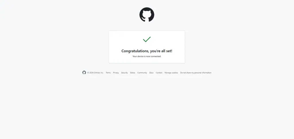 Pantalla de GitHub confirmando que HACS se ha autorizado correctamente y que el dispositivo ya está conectado.