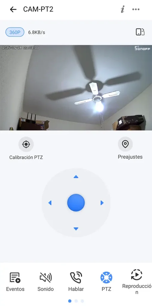 Control PTZ de la SONOFF CAM Pan-Tilt 2 en la app eWeLink con calibración, preajustes y movimiento de la cámara