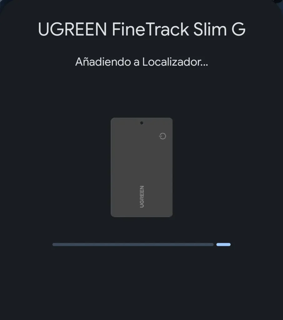 Pantalla de emparejamiento del UGREEN FineTrack Slim Smart Finder G en Google Find Hub para Android