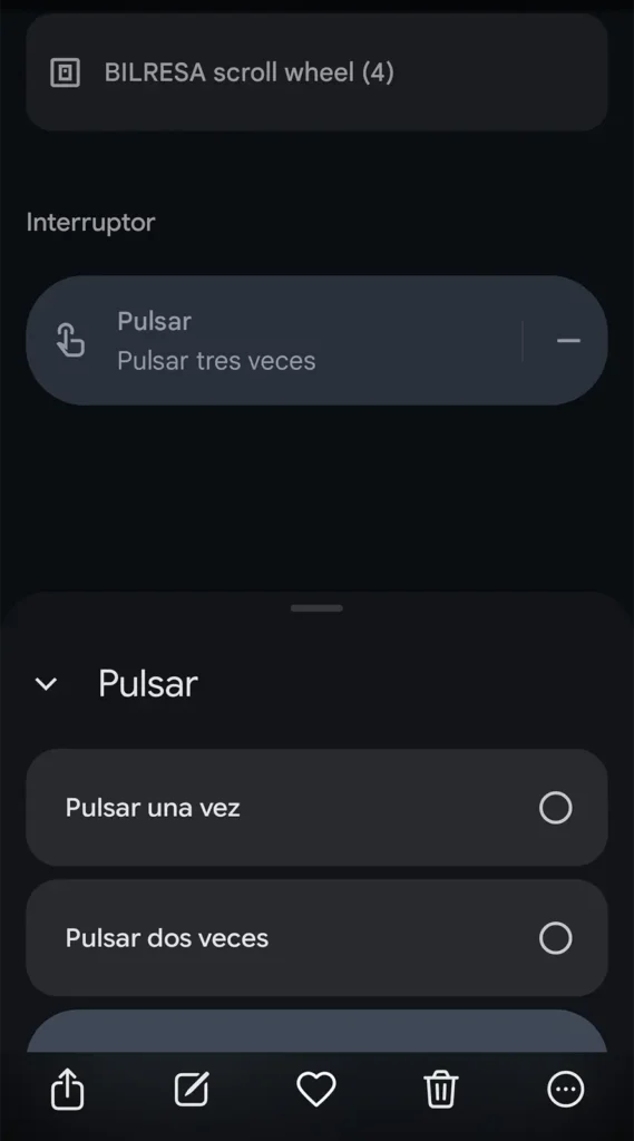 IKEA BILRESA Scroll Wheel en Google Home mostrando acciones de pulsar una vez, dos veces y tres veces