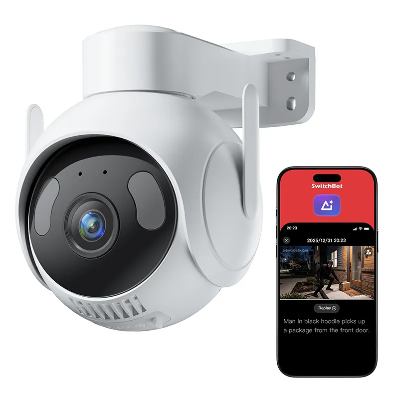 SwitchBot Outdoor Pan/Tilt Cam 3K, cámara exterior 3K con giro 360º y soporte para Home Assistant