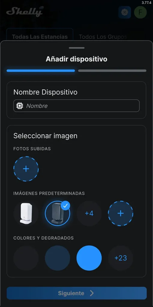 Pantalla de la app Shelly para añadir el Shelly Presence Gen4 y seleccionar su imagen