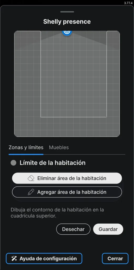 Configuración de límites de habitación del Shelly Presence Gen4 en la app Shelly