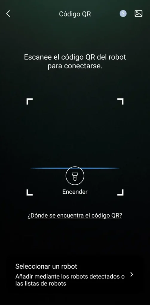 Pantalla de la app ECOVACS para escanear el código QR y conectar el WINBOT Mini 2