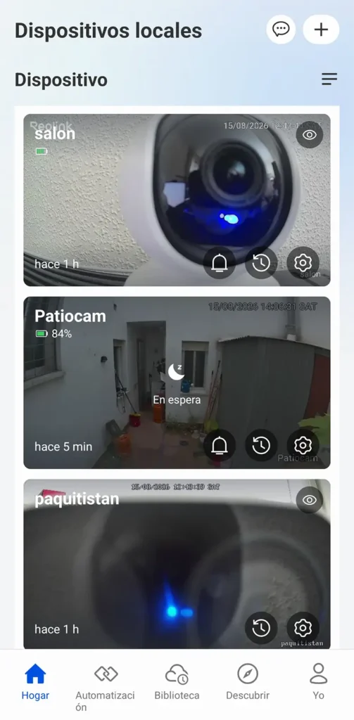 Tarjeta de la Reolink Argus MagiCam en la pantalla principal de la app Reolink